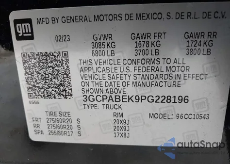 2023 Chevrolet Silverado 1500 2Wd Short Bed Custom from USA, damaged, VIN 3GCPABEK9PG228196